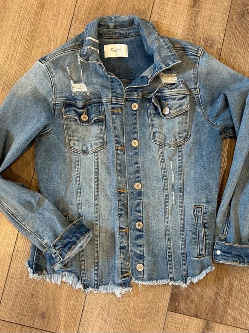 KanCan Medium Blue Distressed Denim Jacket